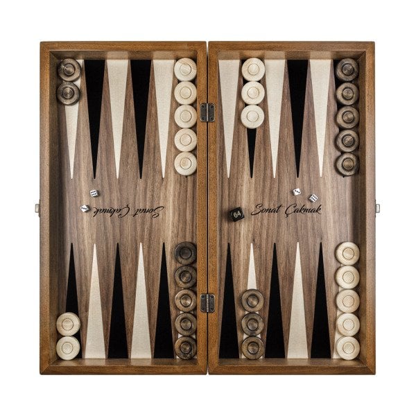 Ceviz Masif Ahşap Tavla Takımı - Büyük Boy Ekonomik Model