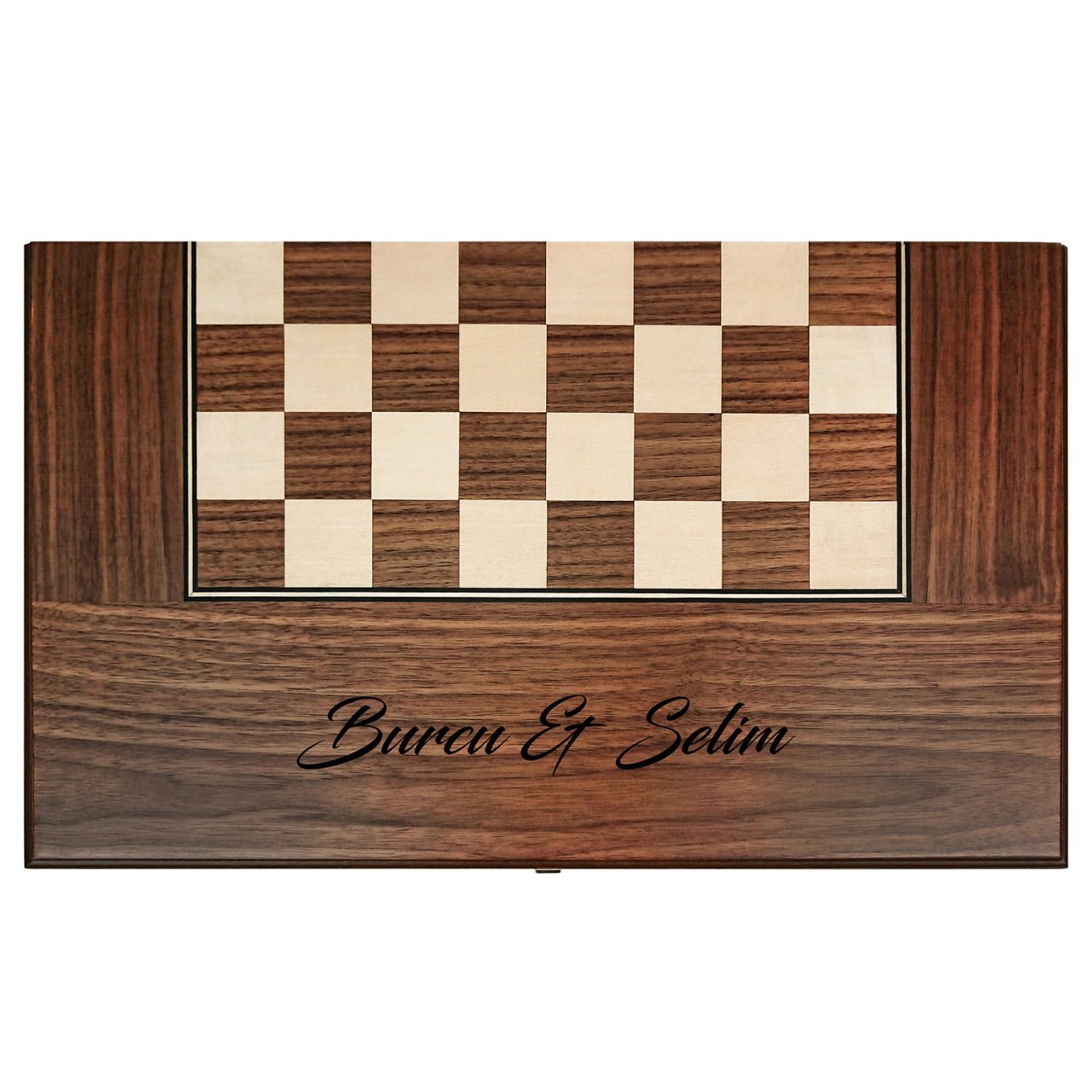 Kişiye Özel İsimli Satrançlı Ceviz Tavla Takımı