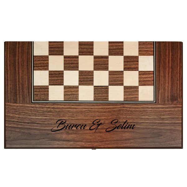 Kişiye Özel İsimli Satrançlı Ceviz Tavla Takımı