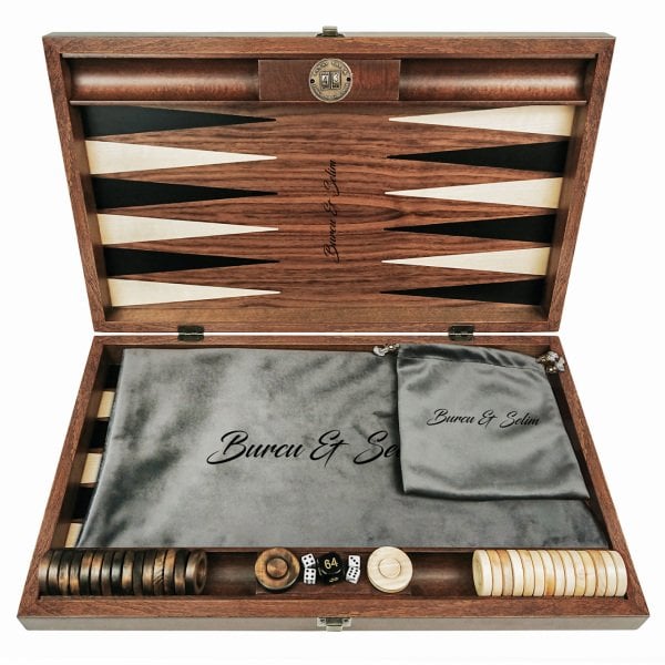 Kişiye Özel İsimli Satrançlı Ceviz Tavla Takımı