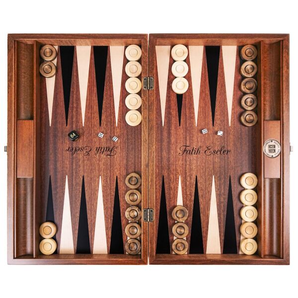 Kişiye Özel İsimli Satrançlı Maun Tavla Takımı