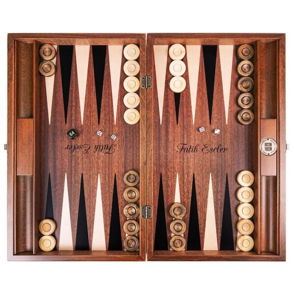 Kişiye Özel İsimli Satrançlı Maun Tavla Takımı