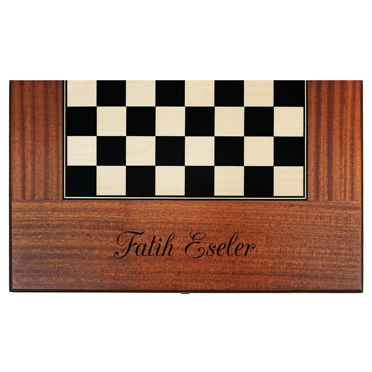 Kişiye Özel İsimli Satrançlı Maun Tavla Takımı