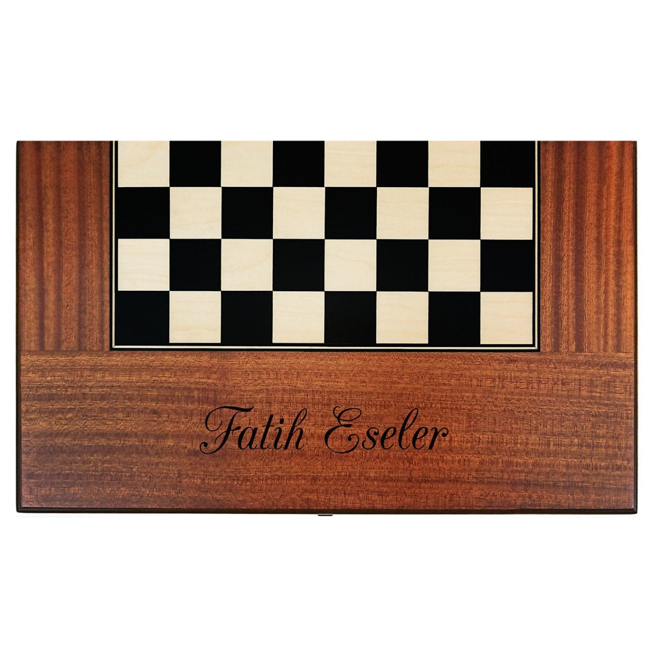 Kişiye Özel İsimli Satrançlı Maun Tavla Takımı