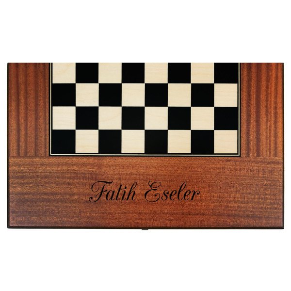 Kişiye Özel İsimli Satrançlı Maun Tavla Takımı