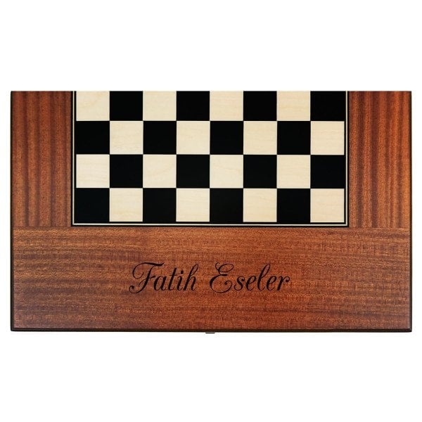 Kişiye Özel İsimli Satrançlı Maun Tavla Takımı