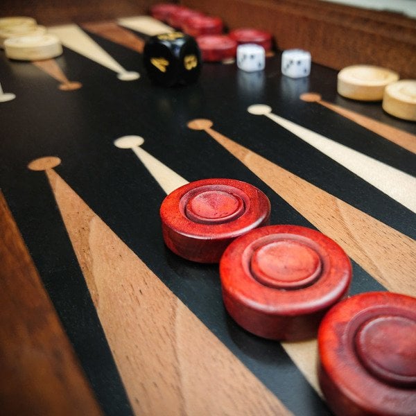 Modern Deri Tavla Takımı - Siyah Orta Boy