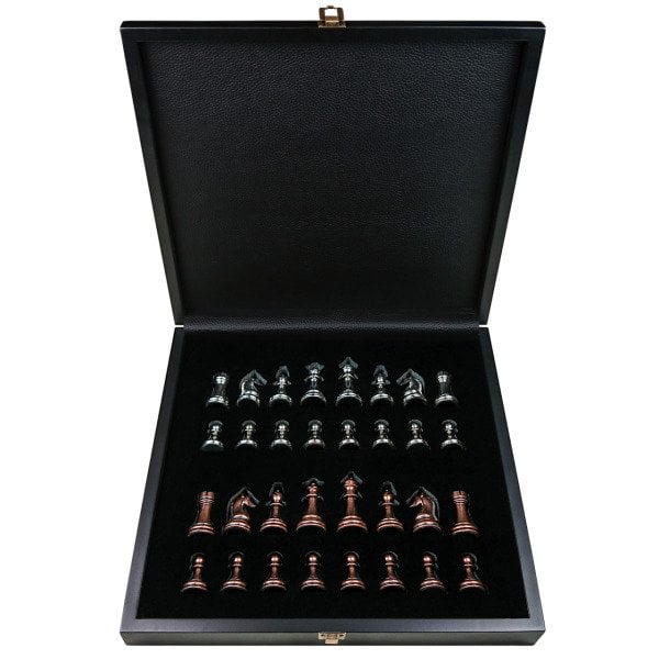 Ahşap Satranç Seti – Kutulu, Siyah, Metal Figürlü