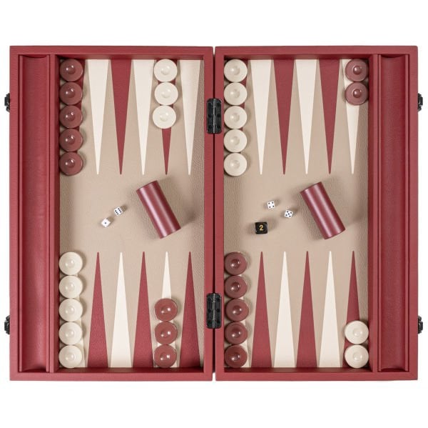 Lüks Deri Tavla Seti - Çilek Kırmızısı