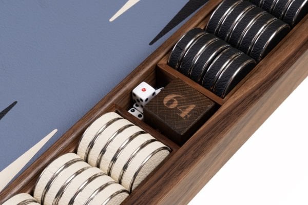 Lüks Deri-Ahşap Profesyonel Turnuva Tavla Takımı – Mavi Krem