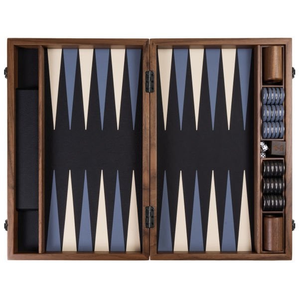 Lüks Deri-Ahşap Profesyonel Turnuva Tavla Takımı – Lacivert Krem