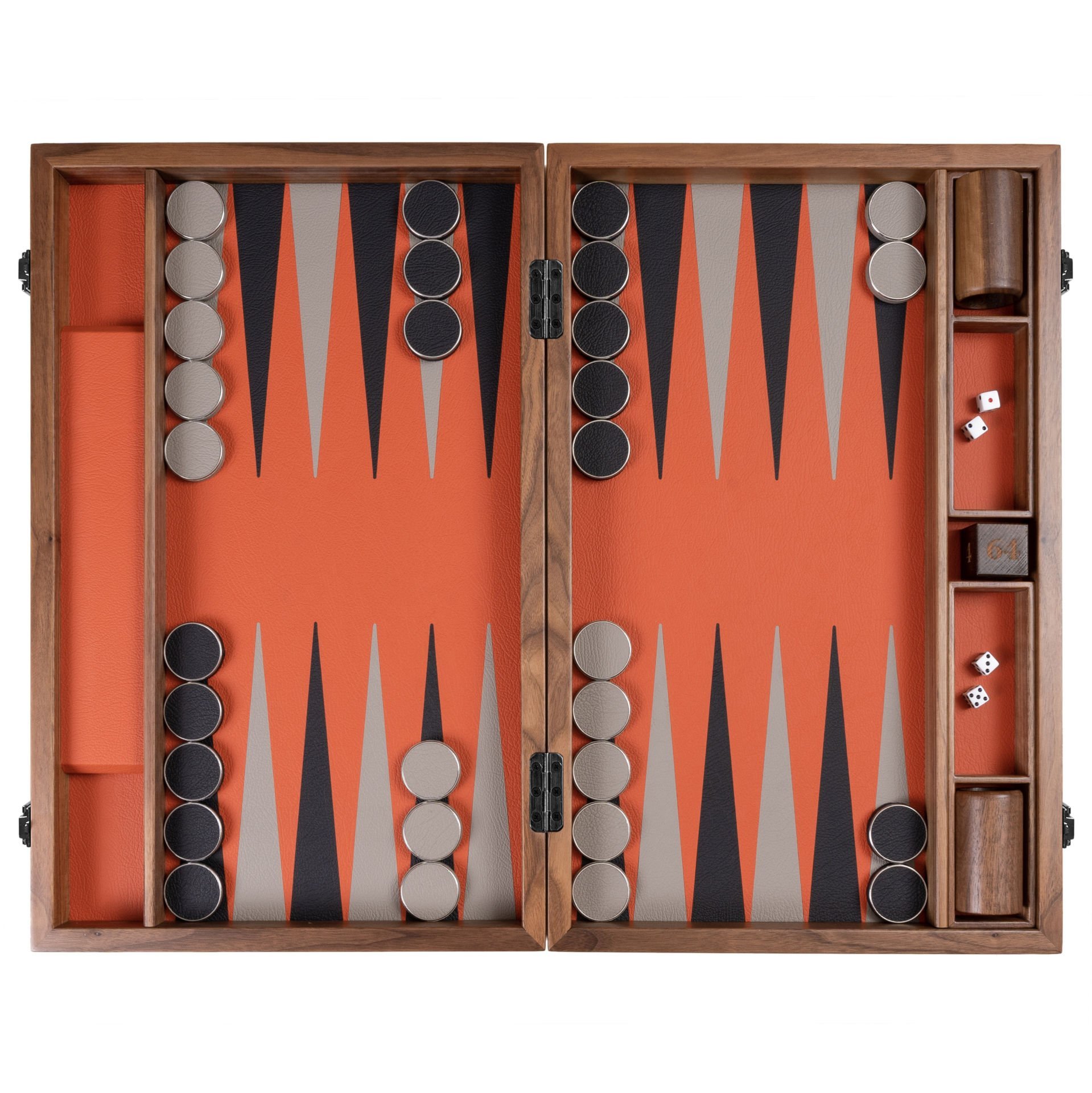 Lüks Deri-Ahşap Turnuva Tavla Takımı – Turuncu Siyah