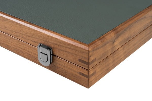 Lüks Deri ve Ahşap Tavla Seti – Siyah Yeşil