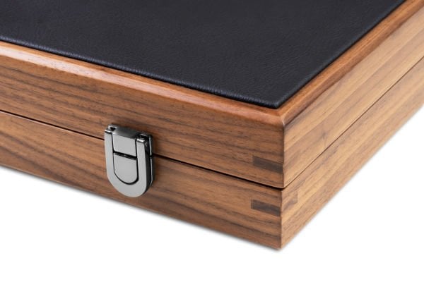 Lüks Deri ve Ahşap Tavla Seti – Siyah Gri