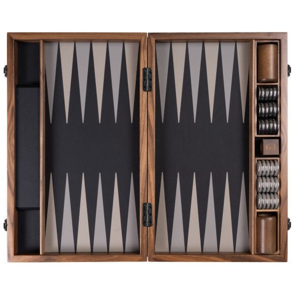 Lüks Deri ve Ahşap Tavla Seti – Siyah Gri